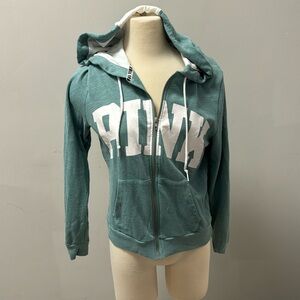 PINK hooded zip up sweatshirt size medium in teal